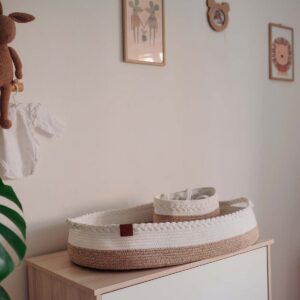 Verschoonmand Wit-Bruin - Mozesmand met gratis luiermandje